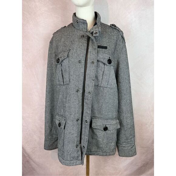 Men’s Wool Blend Outer Coat Zoo York Herringbone Pattern Size Large - Picture 9 of 11